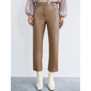 NWOT Aritzia Wilfred Melina Faux Leather Straight Crop Jeans Taupe 2, XS